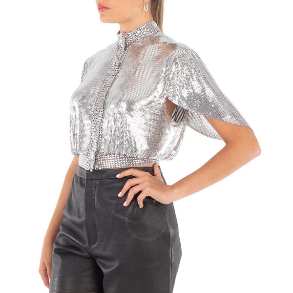 Rabanne Ladies Silver Chainmail Crop Top