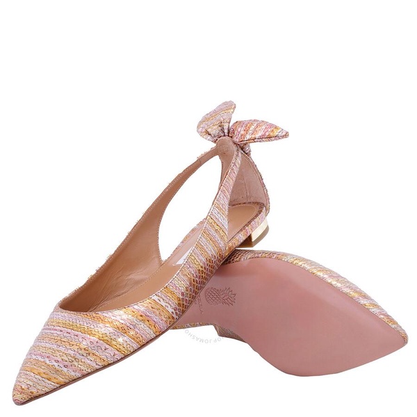 Aquazzura Ladies Bow Tie Light Bronze Ballet Flats