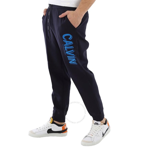 Calvin Klein Men's Blue Cotton-blend Logo Sweat Pants