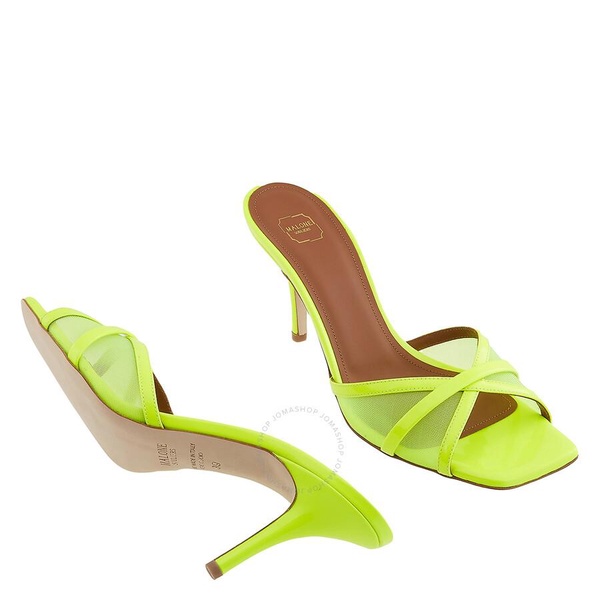 Malone Souliers Ladies Neon Yellow Perla 70 Leather Mesh Sandals