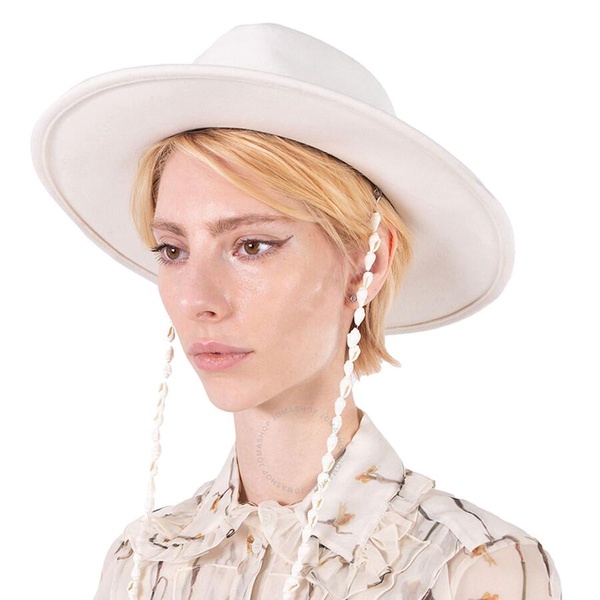 Maison Michel Ladies White Kyra Seashells Wool Felt Fedora Hat