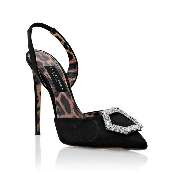 Philipp Plein Crystal Hexagon Satin Decollete Slingback Sandals