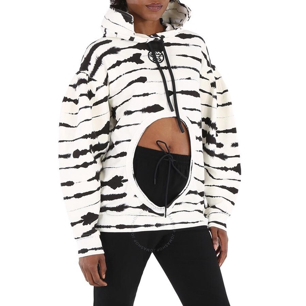 Burberry Ladies Monochrome Cut-out Detail Watercolour Print Cotton Hoodie