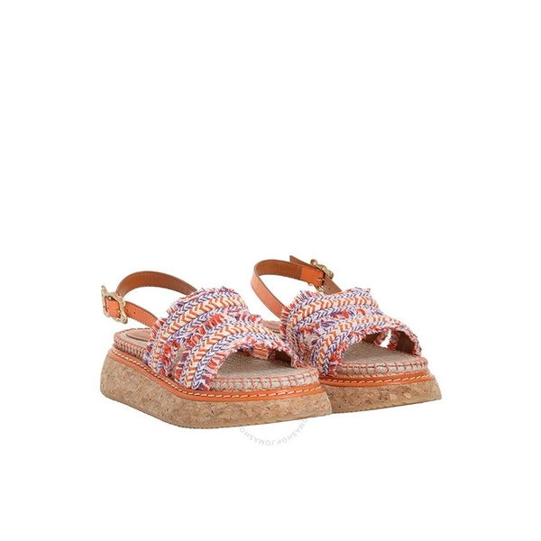 Zimmermann Ladies Orange Fringed Braided Espadrille Sandals