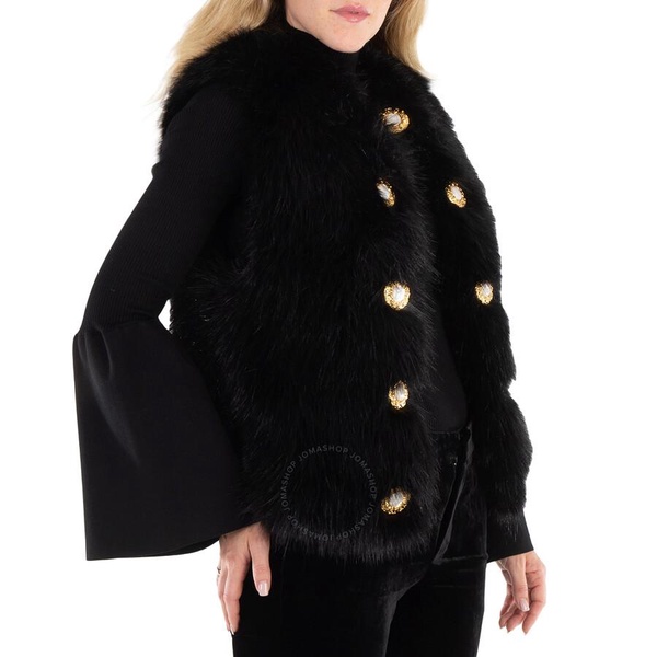 Balmain Ladies Black Faux Fur Gilet