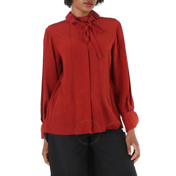 Chloe Ladies Peppery Red Ruffle-Neck Silk Shirt