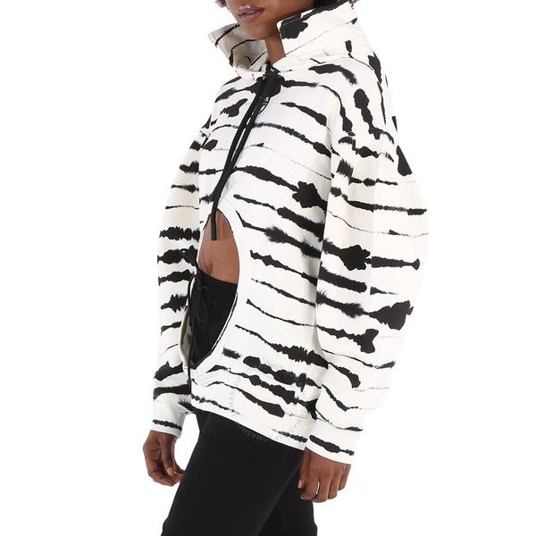 Burberry Ladies Monochrome Cut-out Detail Watercolour Print Cotton Hoodie