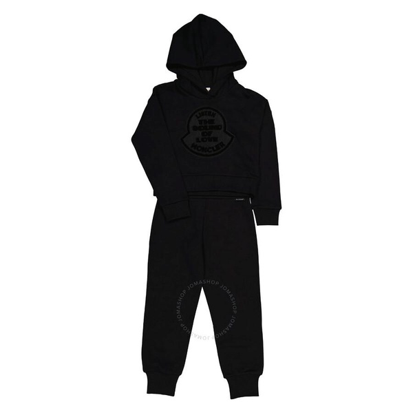 Moncler Girls Black Kinder Cotton Logo Patch Tracksuit