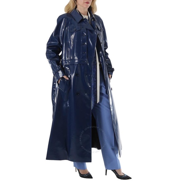 Burberry Ink Blue Jacket Detail Rubberized Cotton Trench Coat