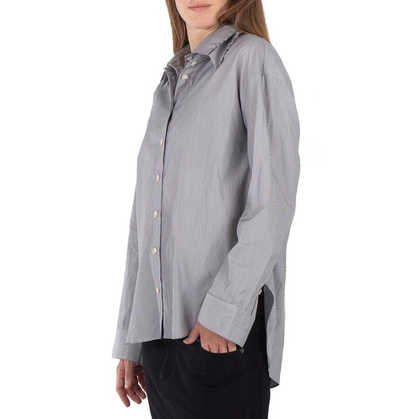 Tibi Double Collar Micro Stripe Cotton Shirt