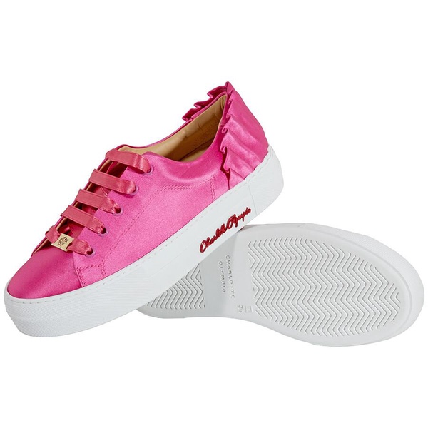 Charlotte Olympia Ladies Pink Sneaker Satin W Pleat Bk