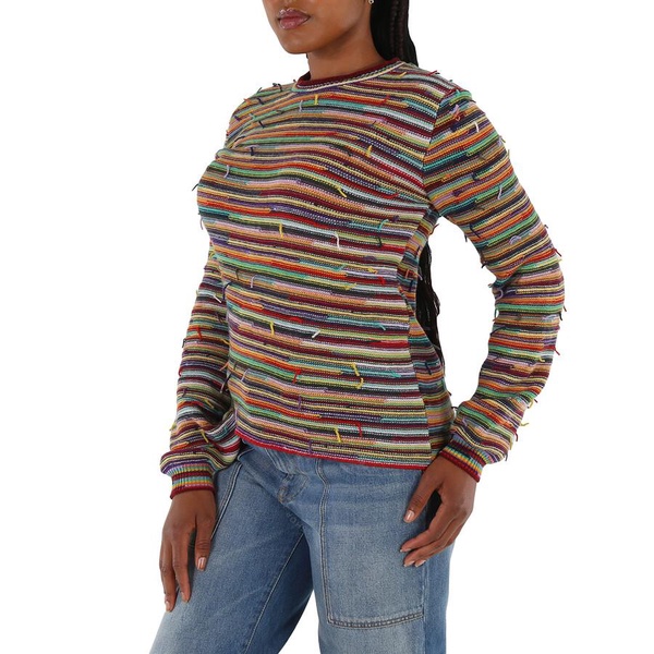 Chloe Ladies Multicolor Rainbow-Striped Frayed Sweater