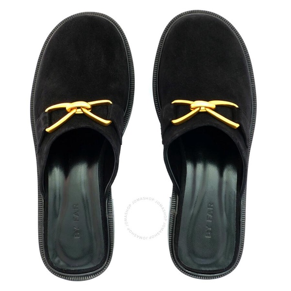 By Far Ladies Walker Black Suede Horsebit Clog Mules