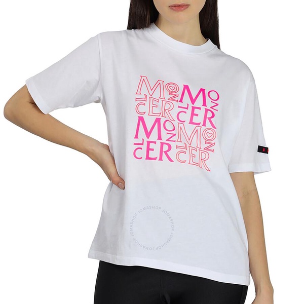 Moncler Ladies White Cotton Logo Patch Short Sleeve T-shirt