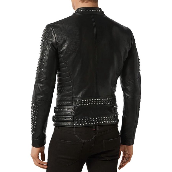 Philipp Plein Studded Leather Biker Jacket, Size 4XL