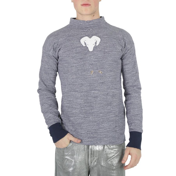 Maison Margiela Navy Distressed Ram Print High-Neck Jumper