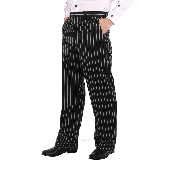 Burberry Black Stretch Wool Pinstriped Wide-leg Tailored Trousers