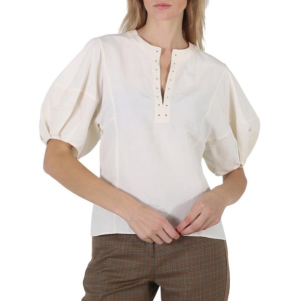 Chloe Ladies Iconic Milk Linen Silk Canvas Puff-Sleeve Blouse