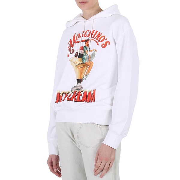 Moschino White Ice Logo Print Cotton Hoodie