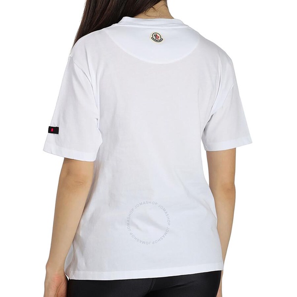 Moncler Ladies White Cotton Logo Patch Short Sleeve T-shirt