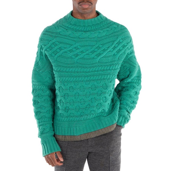 Sacai Men's Green Horizontal Cable Knit Pullover