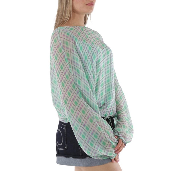 Essentiel Antwerp Green Long-sleeve Tartan Plaid Blouse