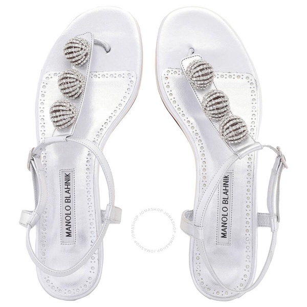 Manolo Blahnik Hobela Nappa Embellished Flat Sandals