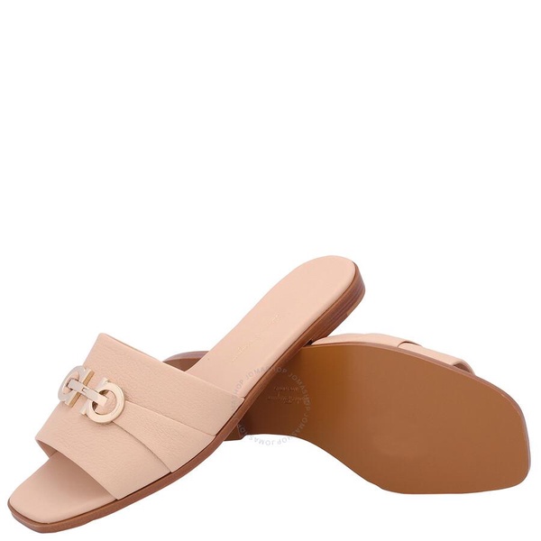 Salvatore Ferragamo Ladies Pink Leather Rhodes Gancini Flat Sandals