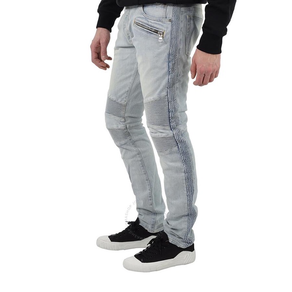 Balmain Men's Blue Slim-cut Faded Biker Jeans