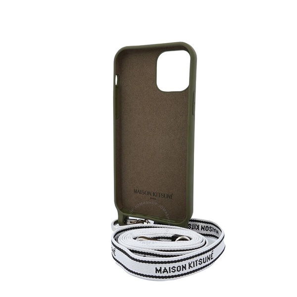 Maison Kitsune Camp Logo iPhone 12 Case with Strap - Dark Khaki