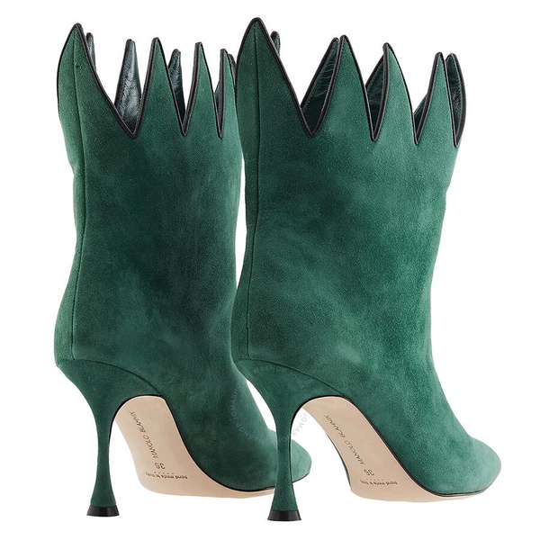 Manolo Blahnik Dark Green Chicuelo 90 Suede Ankle Boots