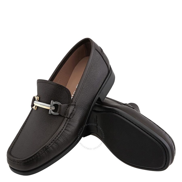 Salvatore Ferragamo Maurice Hammered Leather Two-tone Gancini Buckle Loafers In Hickory