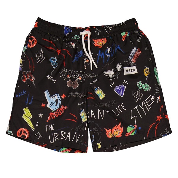 MSGM Boys Nero Graphic Print Swim Shorts