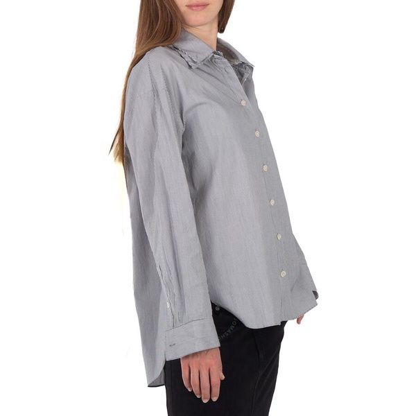 Tibi Double Collar Micro Stripe Cotton Shirt