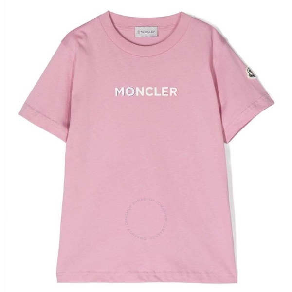 Moncler Kids Dark Pink Embroidered Logo Cotton T-Shirt