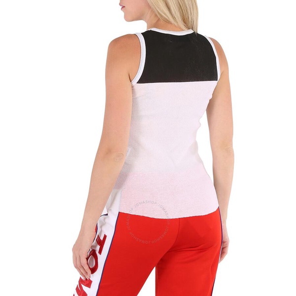 Filles A Papa Ladies White, Black Jersey Ribbed Tank Top