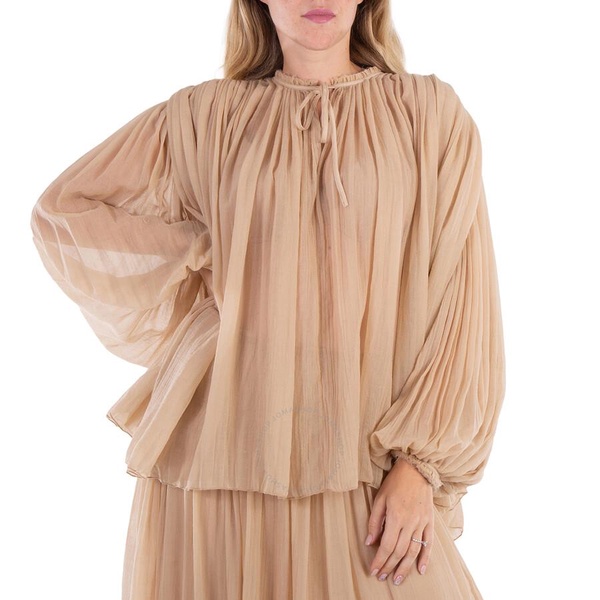 Chloe Ladies Barley Brown Semi-Sheer Pleated Blouse