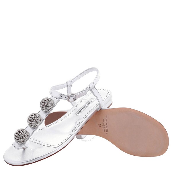 Manolo Blahnik Hobela Nappa Embellished Flat Sandals