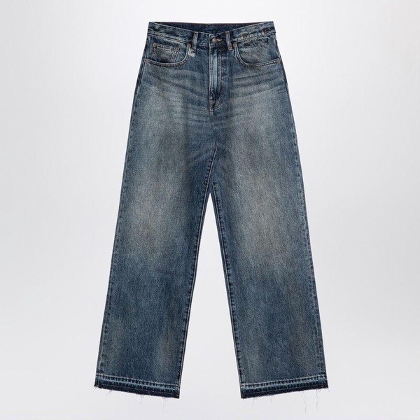 R13 Distressed Blue Denim Jeans with Frayed Hem