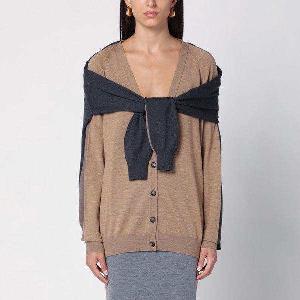 MOSCHINO COUTURE Elegant Beige & Grey Layered Wool Cardigan