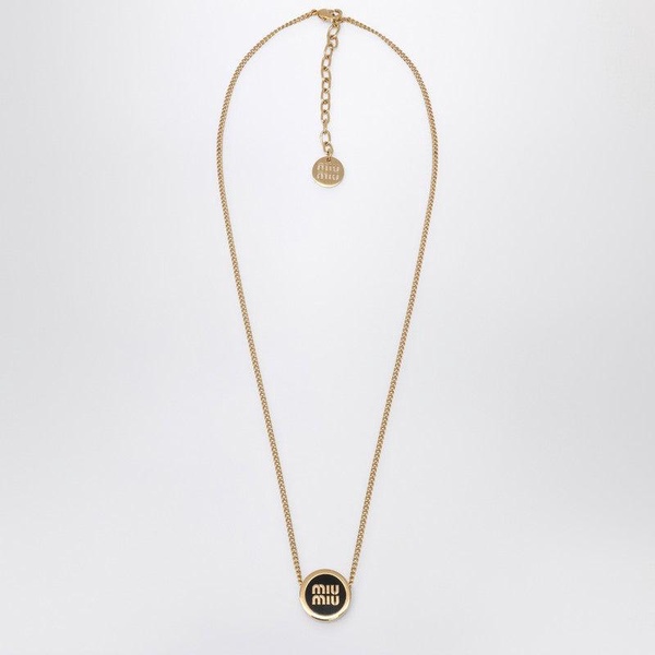 Miu Miu Metal Necklace With Black Logo Women