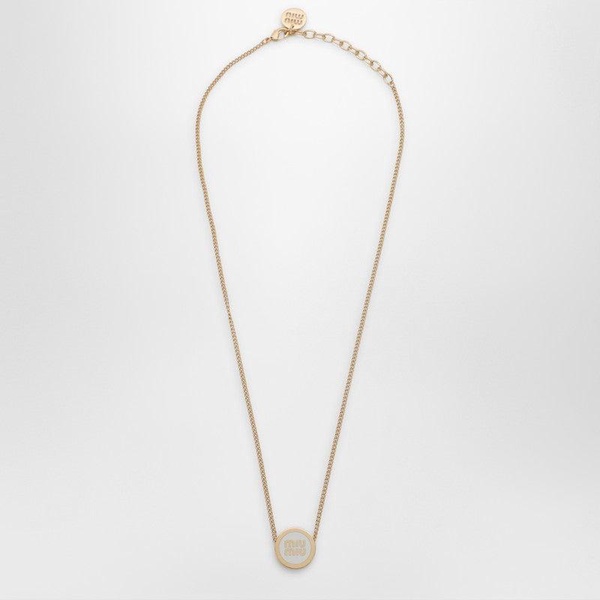 Miu Miu Metal Necklace With White Logo Women