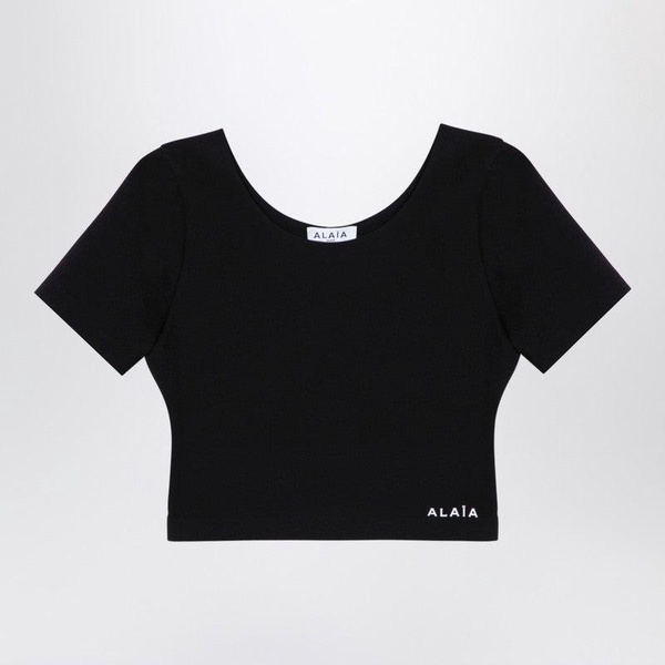 Alaia Black Cropped T-Shirt With Logo Women