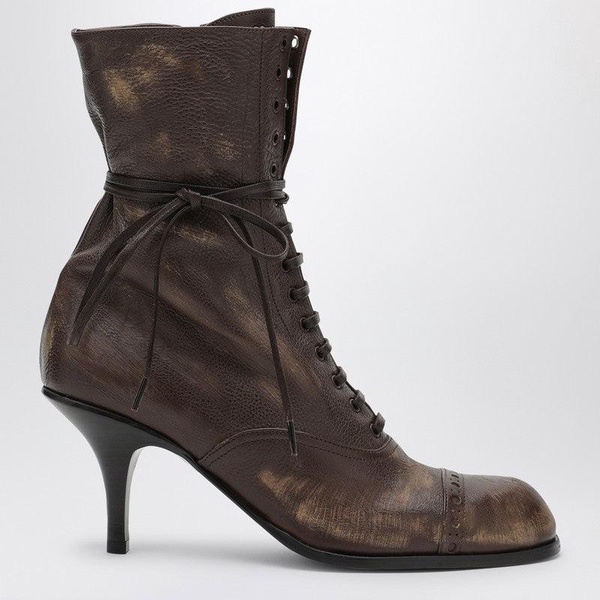 Miu Miu Cocoa-Coloured Lace-Up Boot With Heel Women