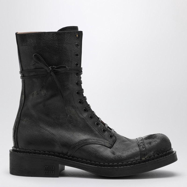 Miu Miu Black Leather Lace-Up Boot Women