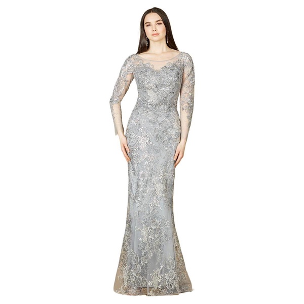 Women's Boat Neck Long Sleeve Fitted Lace Gown