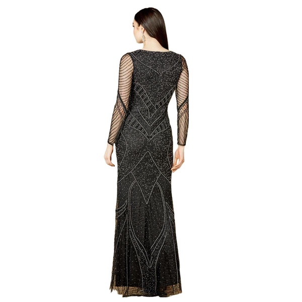 Women's Long Sleeve Beaded Dresses with Sheer Sleeves