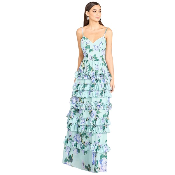 Women's Ruffle Skirt Printed Gown with Spaghetti Straps