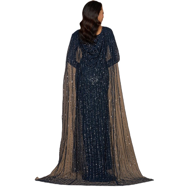 Women's Long Sleeve Beaded Gown with Cape