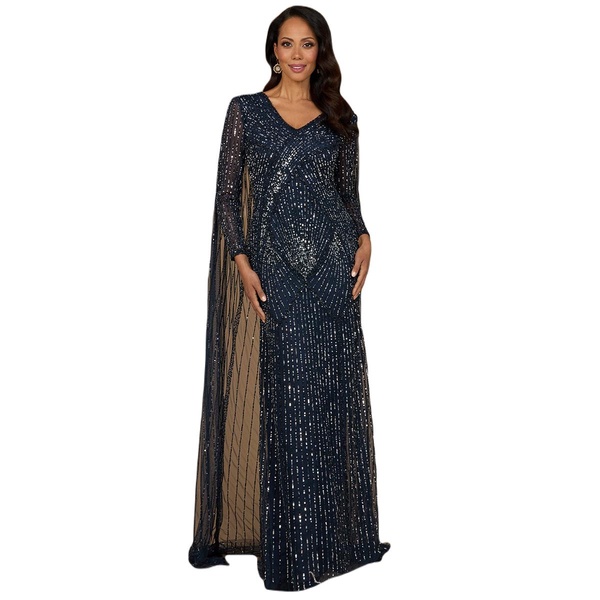 Women's Long Sleeve Beaded Gown with Cape